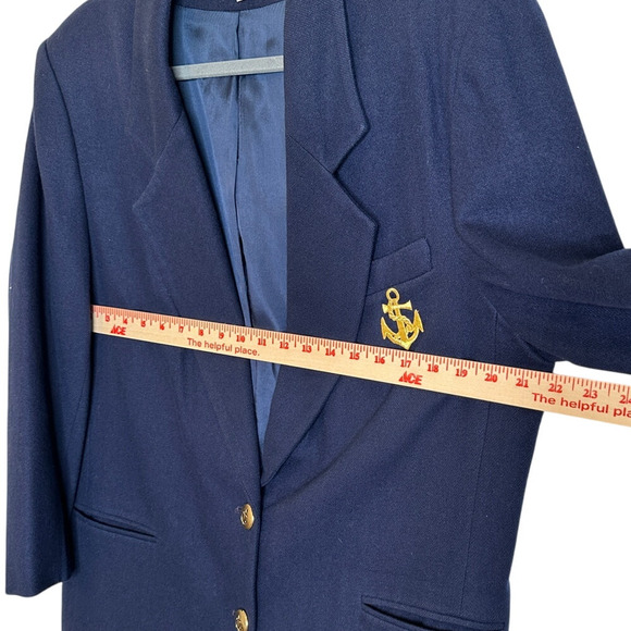 Sezane Vintage M Embroidered Nautical CREST Wool Blazer Navy Blue Gold Buttons - Picture 7 of 9
